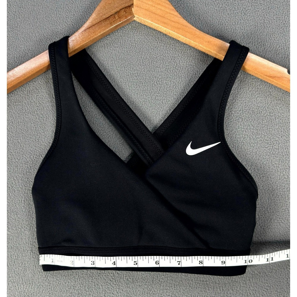 Nike Sports Bra XS Black Compression Swoosh Logo Stretch Cross Back Yoga Gym - Picture 5 of 7